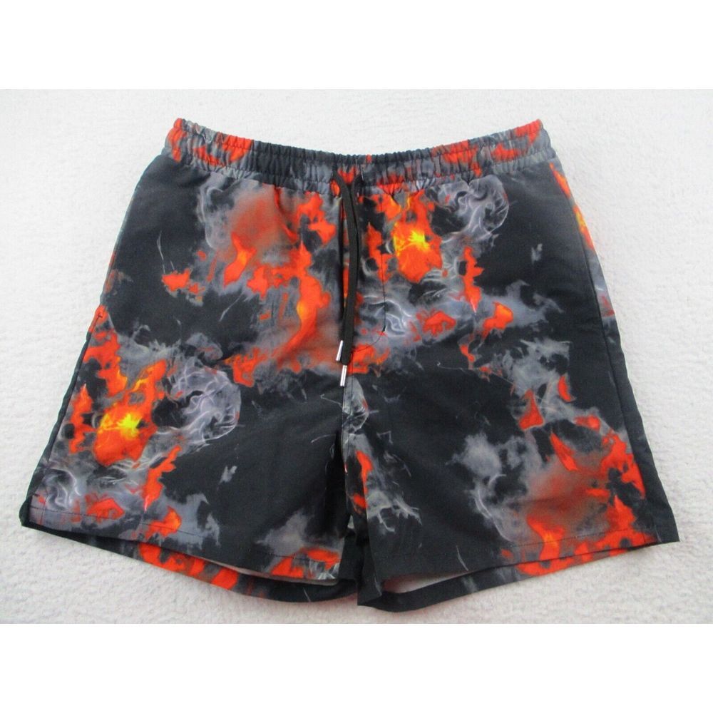 Stampd Shorts Mens Size Small Swim Pyre Trunks Mesh Lined Fire Smoke Print S
